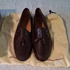 New Santoni Brown Leather Easton Tassel Loafers